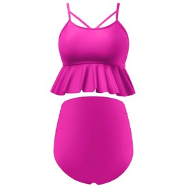 GINKANA Maternity Bikini Set High Waisted 2 Piece Swimsuits Ruffle Maternity Bathing Suits Pregnancy Swimwear,Rose Red,XL