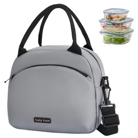 Volumoon Lunch Bag, Insulated Lunch Bags, Portable Lunch Bag with Strap, Waterproof Lunch Bag, Cool Bag, Small, Lunch Carry Bag for Snack Bag, Picnic, School, Work (Grey)