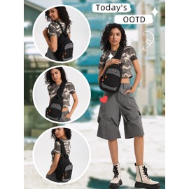 HASENWY Cross Body Bag Sling Bags for Women Water Resistant Backpack Lightweight Shoulder Chest Daypack for Men Women Hiking Travel, Black and Grey