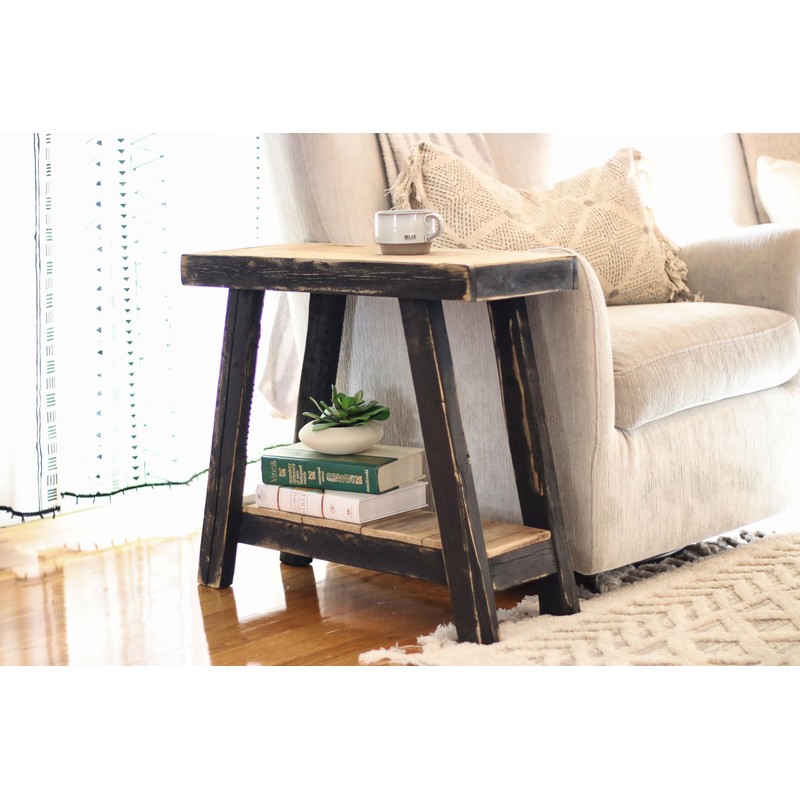 Aztec A-Frame Side Table; Reclaimed Wood End Table (Black Combo)