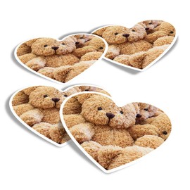 Vinyl Heart Stickers (Set of 4) - Teddy Bear Toys Kids Childrens Fun Decals for Laptops,Tablets,Luggage,Scrap Booking,Fridges #21412