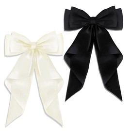 GWAWG 2 PCS Big Bow Hair Clips with Long Silky Satin, French Barrette Simple Hair Fastener Accessories, Solid Color, for Women Girls