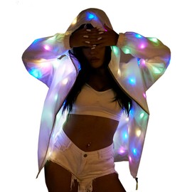 Mens Womens LED Flash Light Rave Vest Hoodies Sport Outwear Party Costume Xmas Fancy Dress (Jacket, Large)