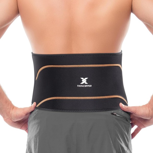 Thx4COPPER Back Strap, Lumbar Support, Abdominal Belt, Ultra Thin, Breathable, Adjustable, for Lower Back Brace for Sciatica, Back Pain, Sports - (Pack of 1), black