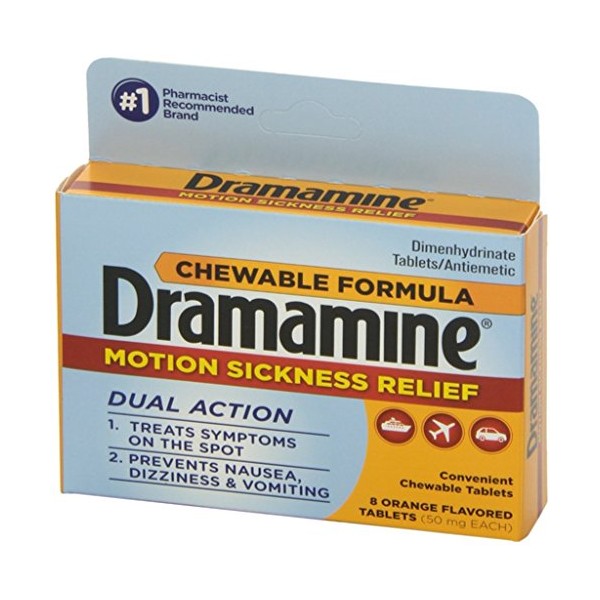 Dramamine Motion Sickness Relief Chewable Tablets 8 ea (Pack of 4)