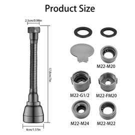 Swivel Tap Attachment, Kitchen Tap Attachment, 3 Modes Tap Extension, Tap Attachment, Silver Grey, Suitable for Bathrooms, Kitchens
