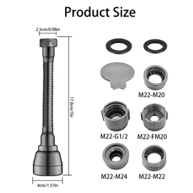 Swivel Tap Attachment, Kitchen Tap Attachment, 3 Modes Tap Extension, Tap Attachment, Silver Grey, Suitable for Bathrooms, Kitchens