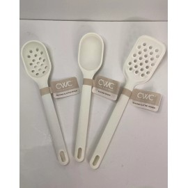 CWC 3 pc White Silicone Spoons & Turner Set Cook with Color Kitchen Utensils CWC