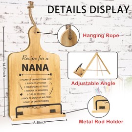 CloverKoi Nana Gifts, Foldable Wooden Cookbook Stand for Grandma, Unique Recipe Stand for Kitchen Counter, Nana Kitchen Gifts for Mothers Day