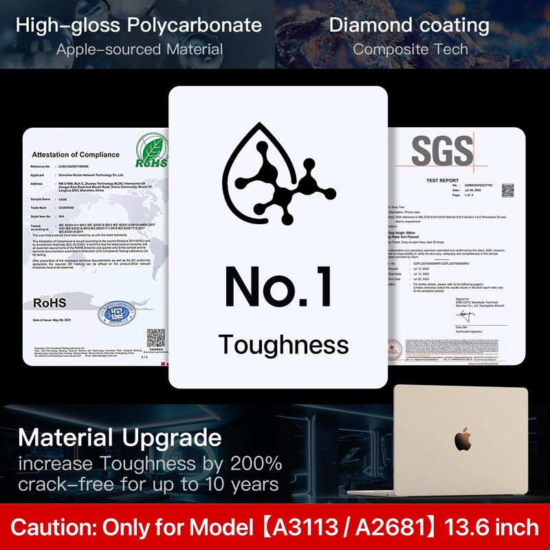 Soonjet Compatible for MacBook Air 13.6 inch Case M4 M3