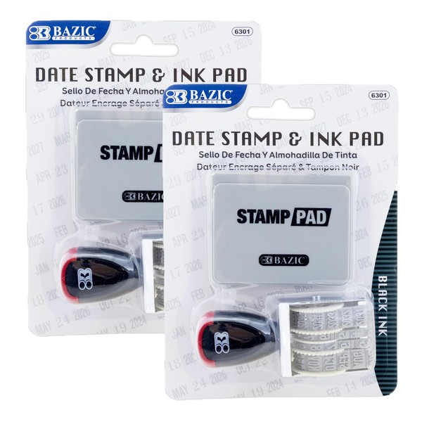BAZIC Date Stamp and Ink Pad (Black Ink), 12 Years