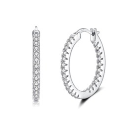 Silver Hoops Earrings for Women, S925 Sterling Silver Hoop Earrings with AAA Cubic Zirconia | Lightweight Sleeper Hoops Huggie Hinged Earrings for Girls Men Teen 15mm)