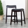 Bar Stool 24 Inch Espresso Finish Black Leather Seat Wood