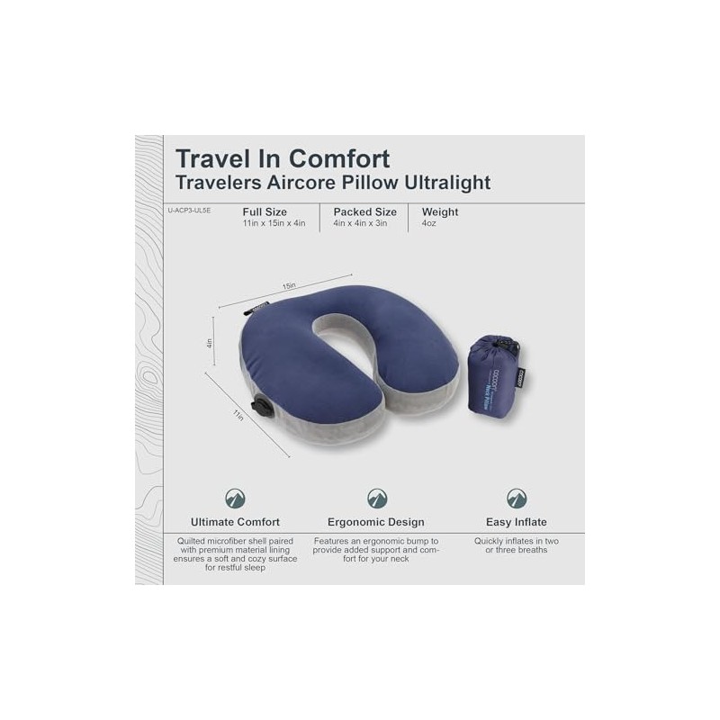 Cocoon Air Core Pillow Ultralight U-shaped Neck Support, Galaxy Blue/Grey