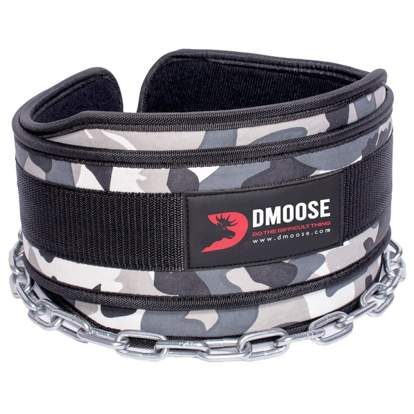Gray Camo) - Premium Dip Belt with Chain by DMoose Fitness - 35