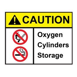 Pack of Two CAUTION OXYGEN CYLINDER STORAGE Health and Safety warning workplace sticker 164mm by 127mm Each
