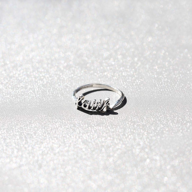 Boma Sterling Silver Faith Script Ring, Size 8
