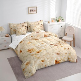 Castle Fairy Burritos Tortilla Reversible Comforter Set 7 Piece Twin Size,Funny Bed Sheet Set for Boys Girls Creative Theme Bedding Set with Comforter,Fitted & Flat Sheet,Pillowcase