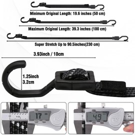 Bungee Cords with Hooks Heavy Duty, Flat Adjustable Bungee Cords with Hooks 40 Inch, Reflective Rubber Black Bungee Straps with Metal Buckle Hooks for Outdoor, Camping, Tarps, Bike Racks, Tents, Black