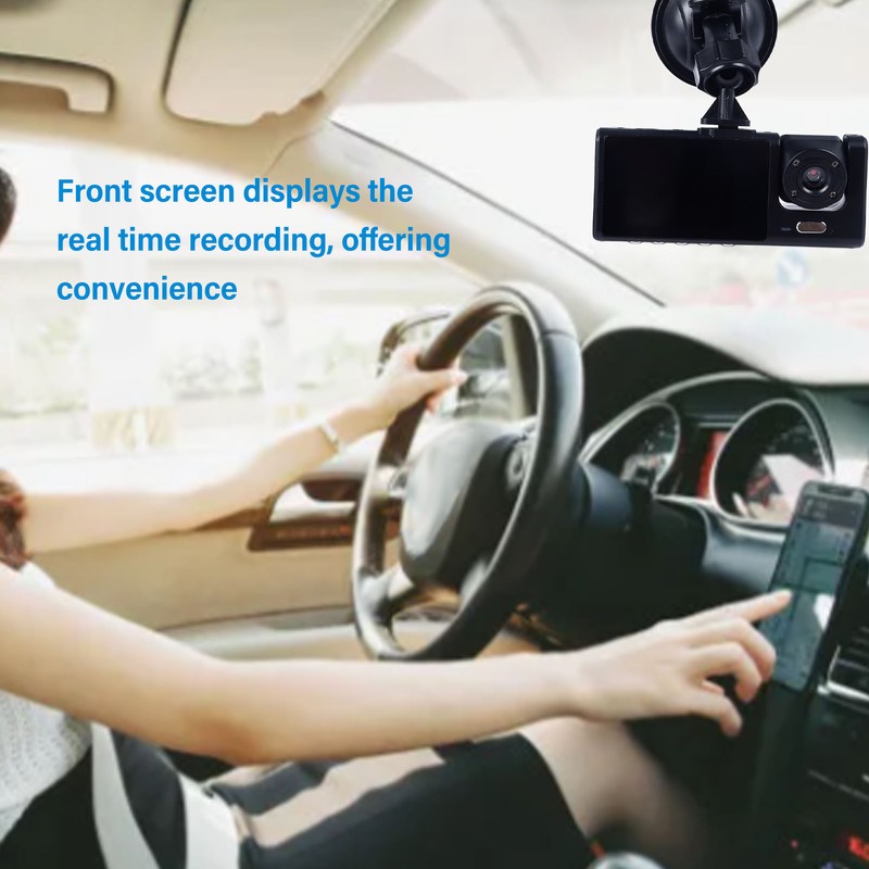 3 Channel Dash Cam 170° Front Viewing Angle Three Way