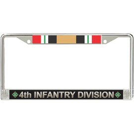 US Army 4th Infantry Division Iraq Veteran Service Ribbon Military Veteran Stainless Steel Car Truck License Plate Frame Car Tag Holder