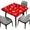 Merry Fitted Christmas Tablecloth Square, White Snowflake Red Xmas Elastic