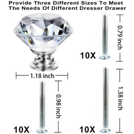 NORTHERN BROTHERS Dresser Drawer Knobs Crystal Knobs 30mm- Diamond Glass Knobs Pull for Cabinets and Drawers Crystal Knobs for Dresser Drawers and Kitchen, Bathroom Silver Knobs 10 Pack