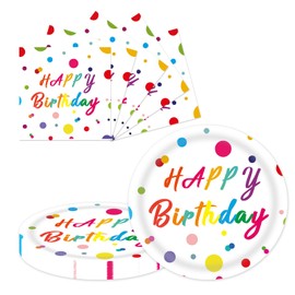 50 Pcs Happy Birthday Plates and Napkins Party Supplies, Happy Birthday Plates and Napkins Party Decorations for Birthday Party Plates