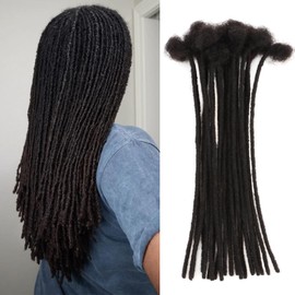 Dreadlock Extensions Human Hair Loc Extensions Dreads Extensions for Men Women 0.4 cm 10 Inch 60 Strands Handmade Permanent Locs Extension Natural Black Soft Locs Hair Extensions Can be Dyed Bleached