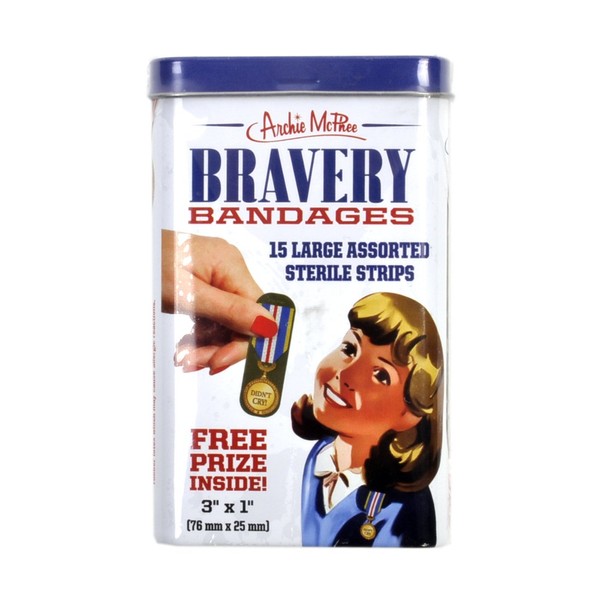 Archie McPhee Bravery Bandages - First Aid in A Tin - Plasters/Band Aids