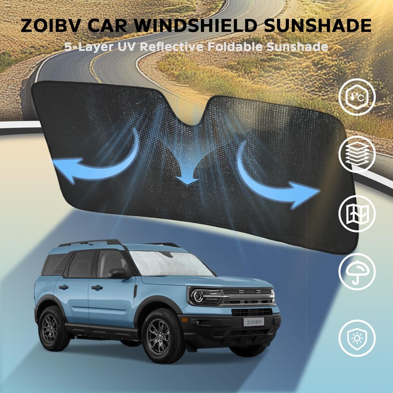 ZOIBV Windshield Sun Shade for Ford Bronco Sport 2021-2025, 5-Layer
