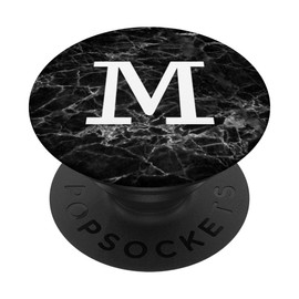 Cute Letter M Monogram Initial Socket Grip, Black Marble