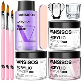 VANSISOS Acrylic Nail Kit for Beginners: Clear White Pink Powder and Liquid Set Professional Nails Kit Acrylic Set with Brushes for Home DIY
