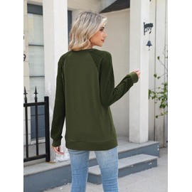 Poetsky Oversized Sweatshirts for Women Notch Neck Loose Fit Cute Lightweight Sweaters Pullover Tops Army Green XL