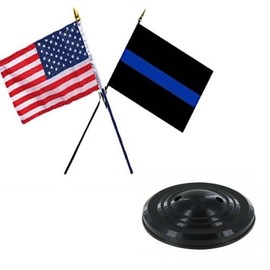 Moon USA American w/Police Blue Line Flags 4''x6'' Desk Set Table Black Base - Vivid Color and UV Fade Resistant - Prime Outside Garden Home Decor