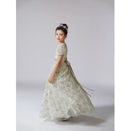 White Prom Dress 2024 for Girls 12-14 Jr Bridesmaid Dress for Teens Tulle Flower Girls Dress with Satin Bow Tie Formal Dress