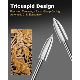 Faqeegi 5PCS HSS Professional Wood Carving Tools Set, 3 - Edge Engraving Drill Bits & Grinding Accessories for Rotary Tools, 1/8" Shank, Ideal for DIY Micro Carving & Wood Crafts