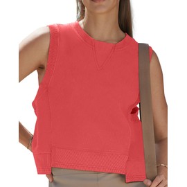 TARSE Womens Summer Sleeveless Crop Tank Top Crew Neck Solid Casual Loose Fit Tee Shirts Basic Boxy Gym Workout T Shirt Athletic Active Cute Soft Tshirts Fashion Trendy Spring Clothes 2025 Grenadine L