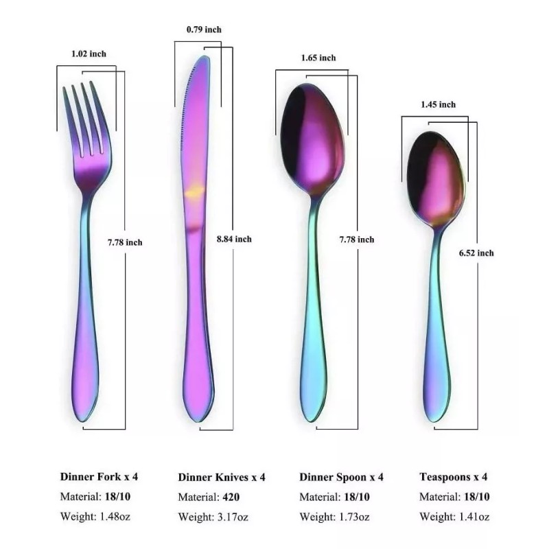 Home Juego De Cubiertos Acero Inoxidable Tornasol Set 16 Pzas