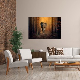 Looife Elephant Picture Canvas Wall Art, 18x12 Inch Walking Elephant Animal Giclee Prints Canvas Wall Decor for Living Room Bedroom Ready to Hang