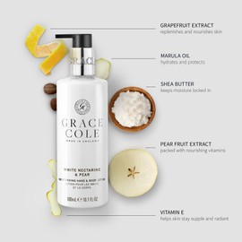 Grace Cole White Nectarine & Pear Hand Refreshing Hand Duo Set 1 x Hand Wash, 1 x Hand & Body Lotion 300ml - Essential Oils - Vegan - Made In England