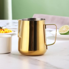 Milk Frothing Pitcher 21oz - 620ml, Kyraton Stainless Steel Espresso Steaming Pitchers with Decorating Pen,Milk Coffee Frother Cups Cappuccino Latte Art Barista Steam Pitchers Milk Jug Cup (Gold)