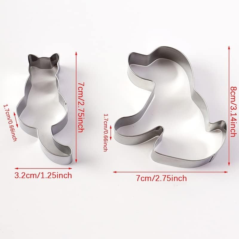 2Pcs Silver Cookie Cutters Set Cat Dog Cookie Cutter Stainless