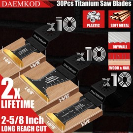 DAEMKOD 30 Pack Titanium Oscillating Tool Blades Metal Cutting, Professional Saw Blades for Soft Metal Nails Hard Material and Wood Plastic, Multi Tool Blades Kits Fit Dewalt Bosch Ryobi Milwaukee