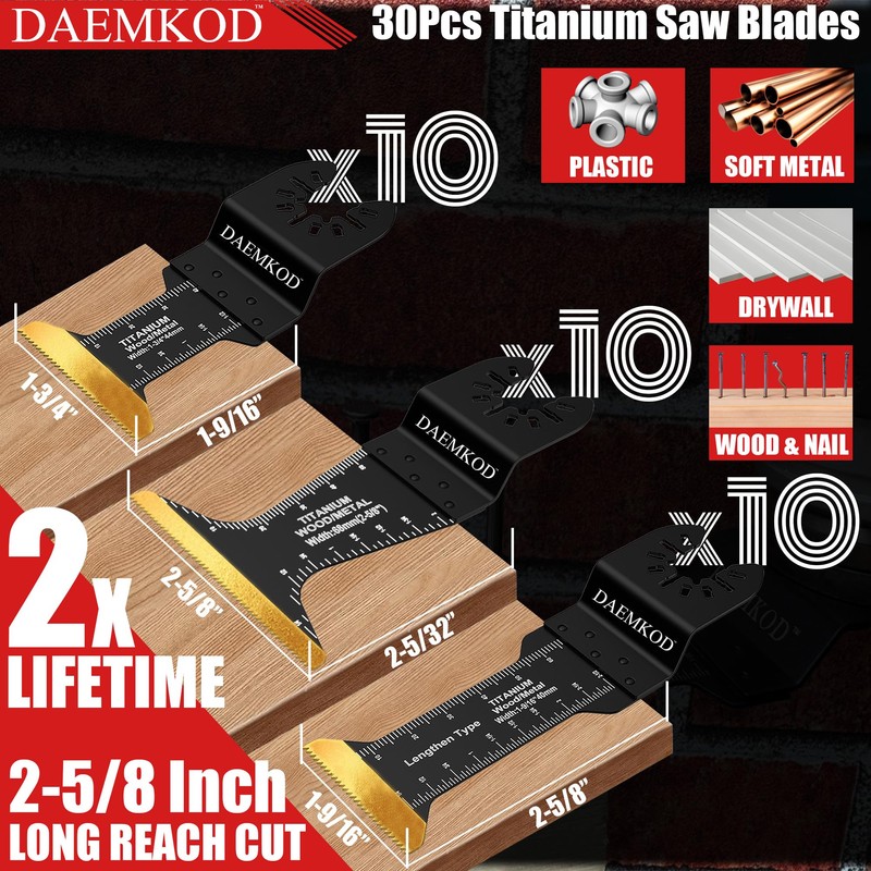 DAEMKOD 30 Pack Titanium Oscillating Tool Blades Metal Cutting, Professional