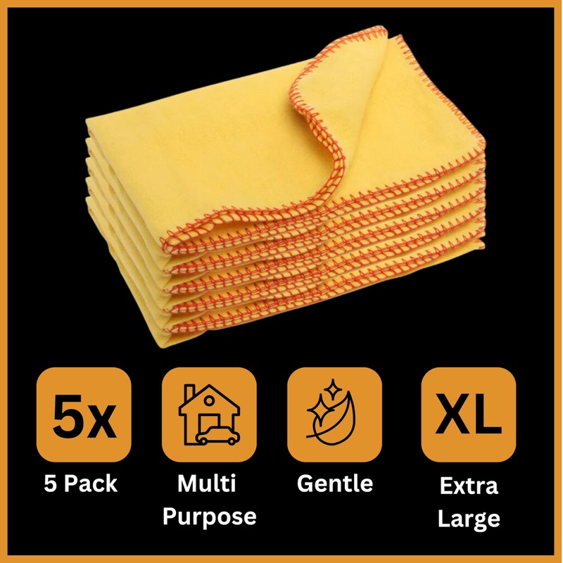 Tek Automotive Yellow Dusters 5 Pack - Extra Large Cotton