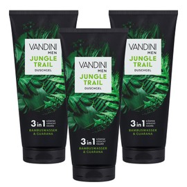 VANDINI 3x MEN JUNGLE TRAIL 3in1 Duschgel für Männer 200 ml mit Bambuswasser & Guarana - 3in1 Herren Duschgel für alle Hauttypen - vegan, ohne Parabene & Silikone, Made in Germany