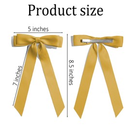 2PCS Gold Hair Bows Solid Satin Polyester Ribbon Bow Hair Clips Ponytail Big French Hair Barrettes with Long Tail Wedding Dress Decor Hair Accessories for Women Toddler Teen Girls