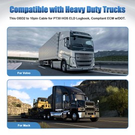 AMHTDOL OBD2 16 Pin to 10 Pin Diagnoatic Cable Adapter,Compliant ECM w/DOT,Compatible with PT30 ELD Logbook for Freightliner, Ken Worth, Peterbilt,Westernstar Trucks,Work with ELD Devices for Truckers