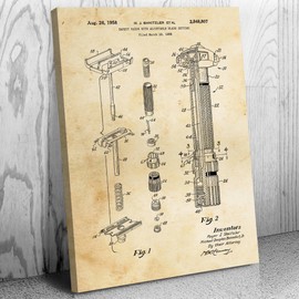 Patent Earth Fatboy Safety Razor Canvas Print, Barber Gift, Bathroom Art, Stylist Gift, Salon Wall Art, Shaving Blueprint Vintage Paper (16 inch x 20 inch)